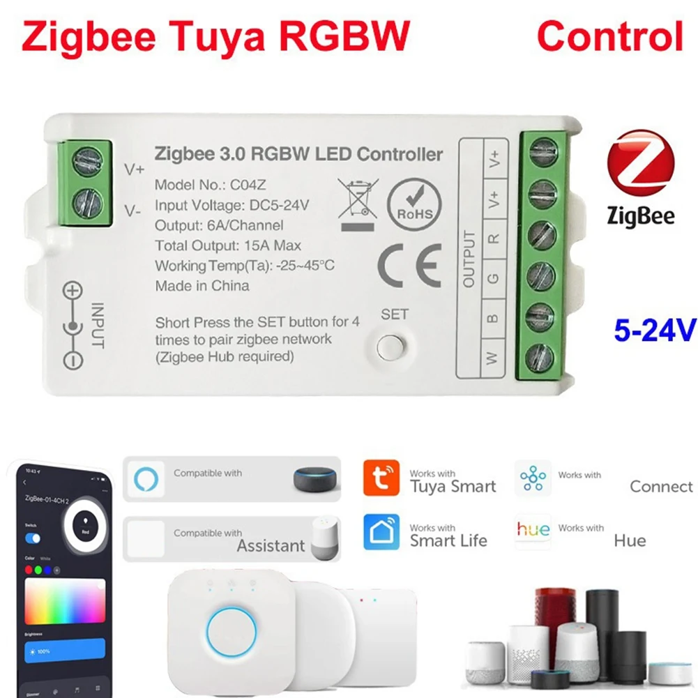 Zigbee 3.0 WiFi LED Controller 2.4GHz RGBW LED Strip Tuya Gateway Hue Bridge Smart Things Voice Control DC5V-24VJADD