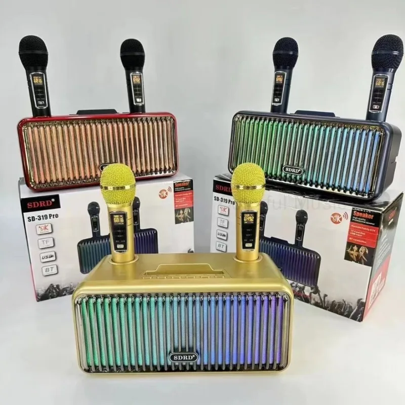 

Portable Bluetooth Speaker 3D Surround Sound Home Theater System Support For TF/USB/AUX Boom Box with Dual Wireless Microphones