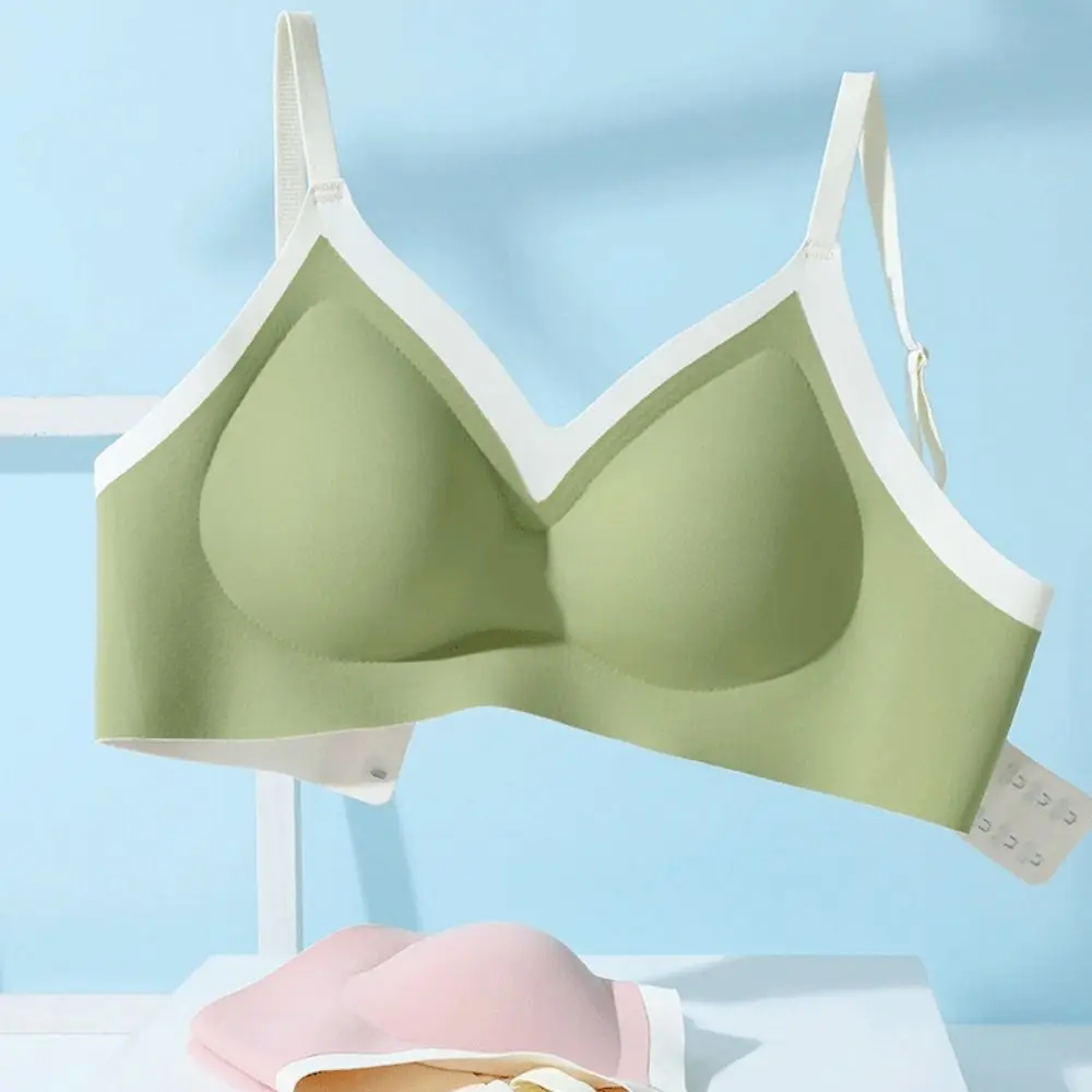 Sujetadores ajustados sin aros con escote en V profundo, ropa interior push-up antiflacidez de seda helada, sujetador de pechos recogidos a prueba de golpes para mujer