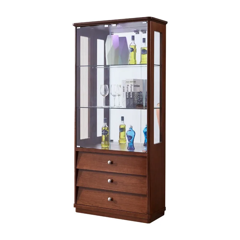 Wine cabinet Modern simple living room against the wall Red wine cabinet with lock glass display Decoration cabinet