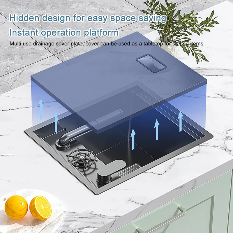 Hidden With Lid Balcony Bar Apartment Small Single Slot Kitchen Sink Stainless Steel Household Save Space Mini Wash Dish Basin