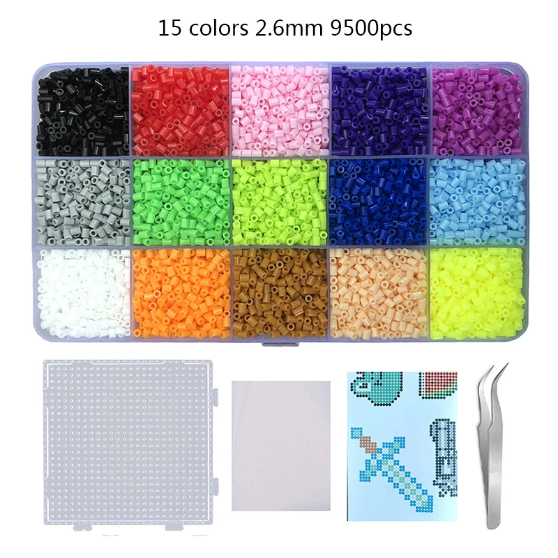 15 цветов, 5–2,6 мм, набор плавящих бусин Pixel Art Puzzle Hama Beads Diy 3D Puzzles Handmade Gift Fuse Beads Kit Iron Beads Toy