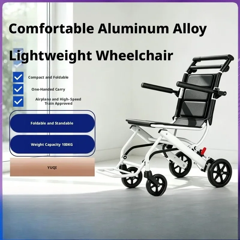 Lightweight Aluminum Alloy Wheelchair Foldable for Elderly Travel Portable Mobility Scooter with Handle Pull Rod