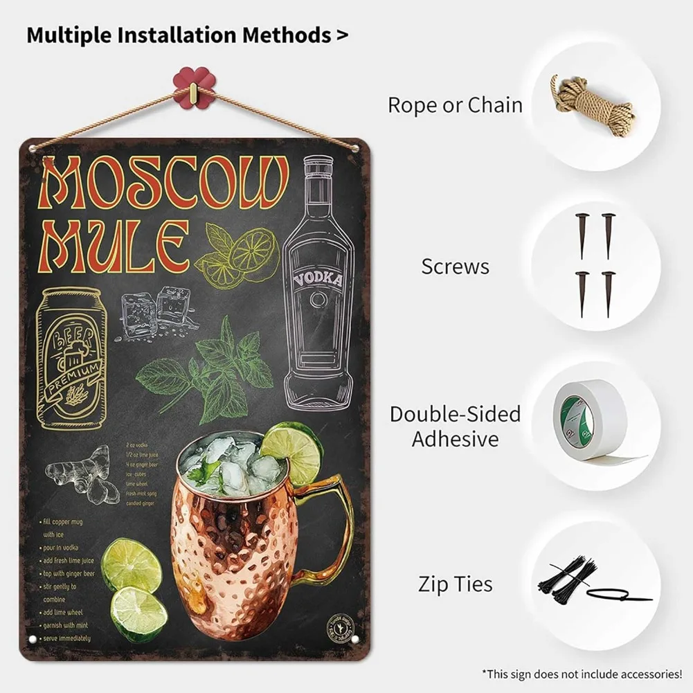 مضحك خمر علامات معدنية موسكو البغل السبورة كوكتيل المشارك-قصدير تسجيل ملصق للمنزل غرفة المرآب مكتب ديكور