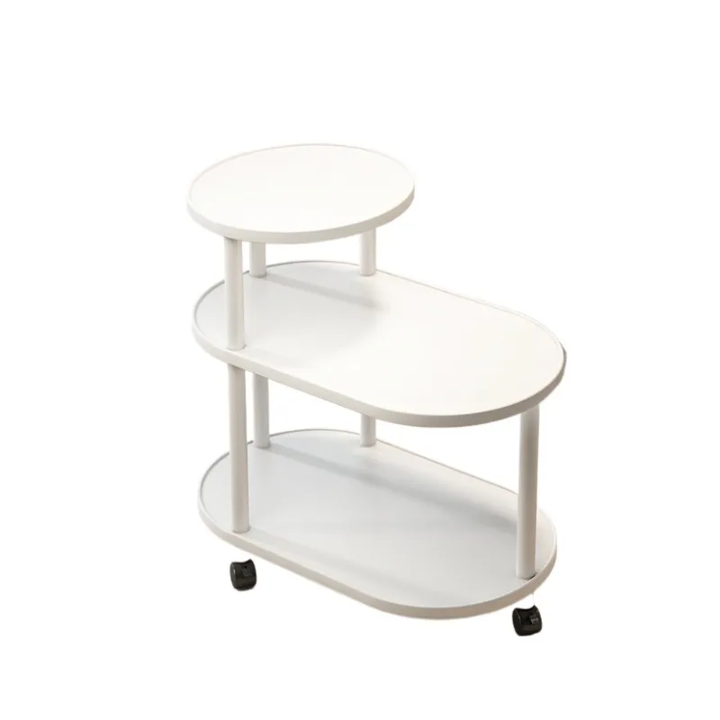 Mid-Century Mobile Side Table Multi-Functional Rolling Cart for Living Room Vintage End Table Storage Coffee Table with Shelves