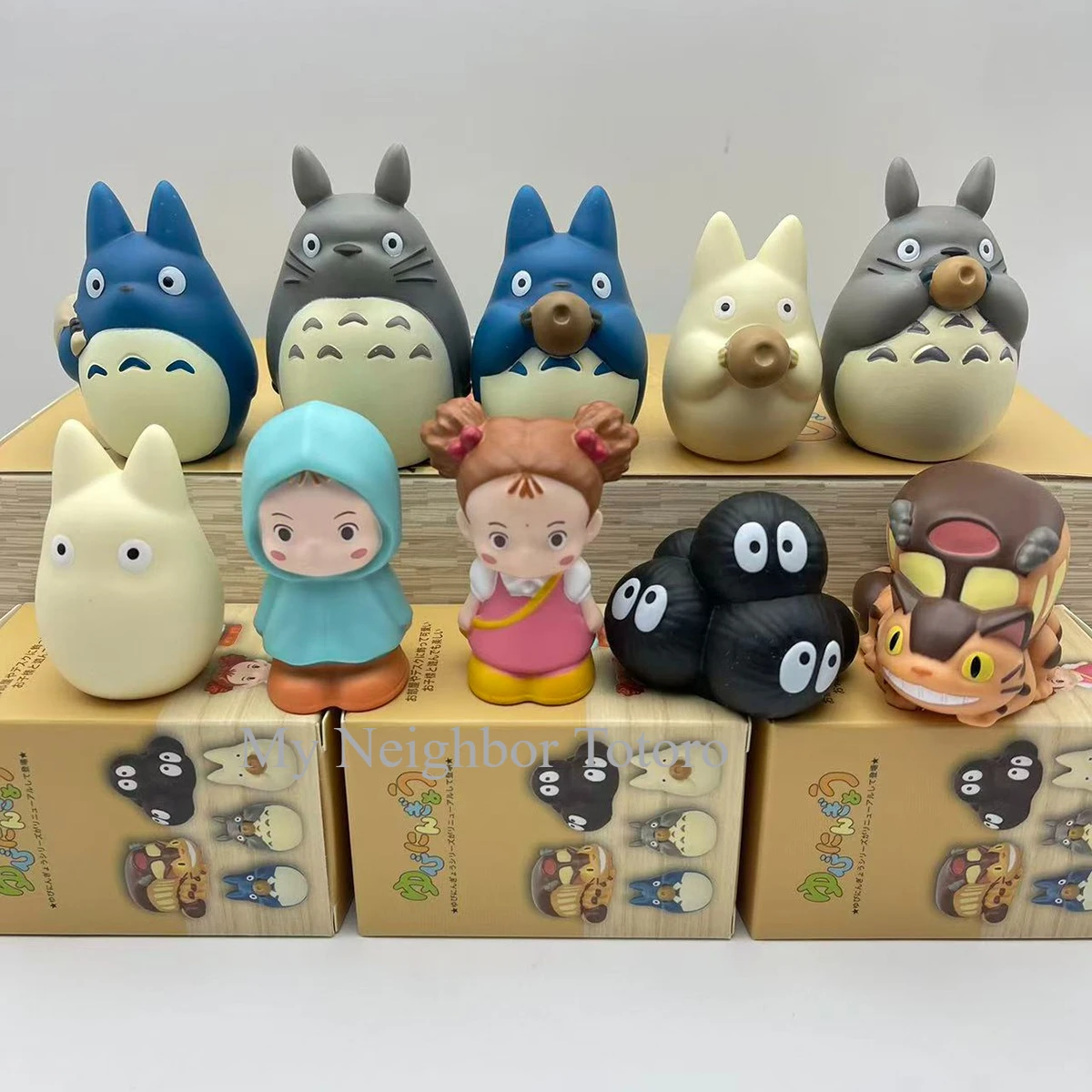 Figuras de Anime My Neighbor Totoro, Mini gato de Pvc de dibujos animados, autobús Xiaomei, cunas huecas de vinilo para dedos, estatuilla de oficina, juguete, regalos para niños, 10 Uds.