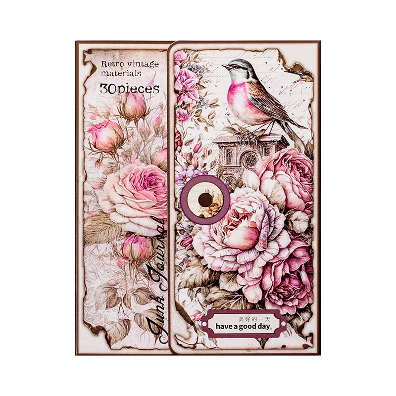 JIANQI 30pcs/pack Decor Scrapbook Vintage Materials Paper Combo Kit DIY Junk Journal Collage Photo Album Retro Background Paper