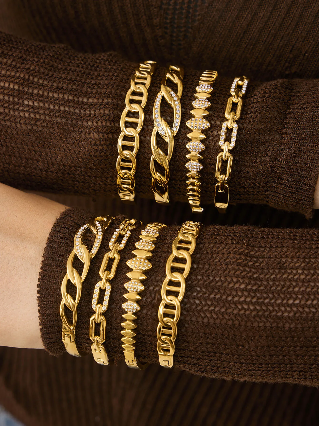 Zierliche Edelstahl-Armreifen für Frauen 18k Vergoldete Verschlungene Armreifen Armbänder Geometrisches Ästhetisches Armband – Detail 3