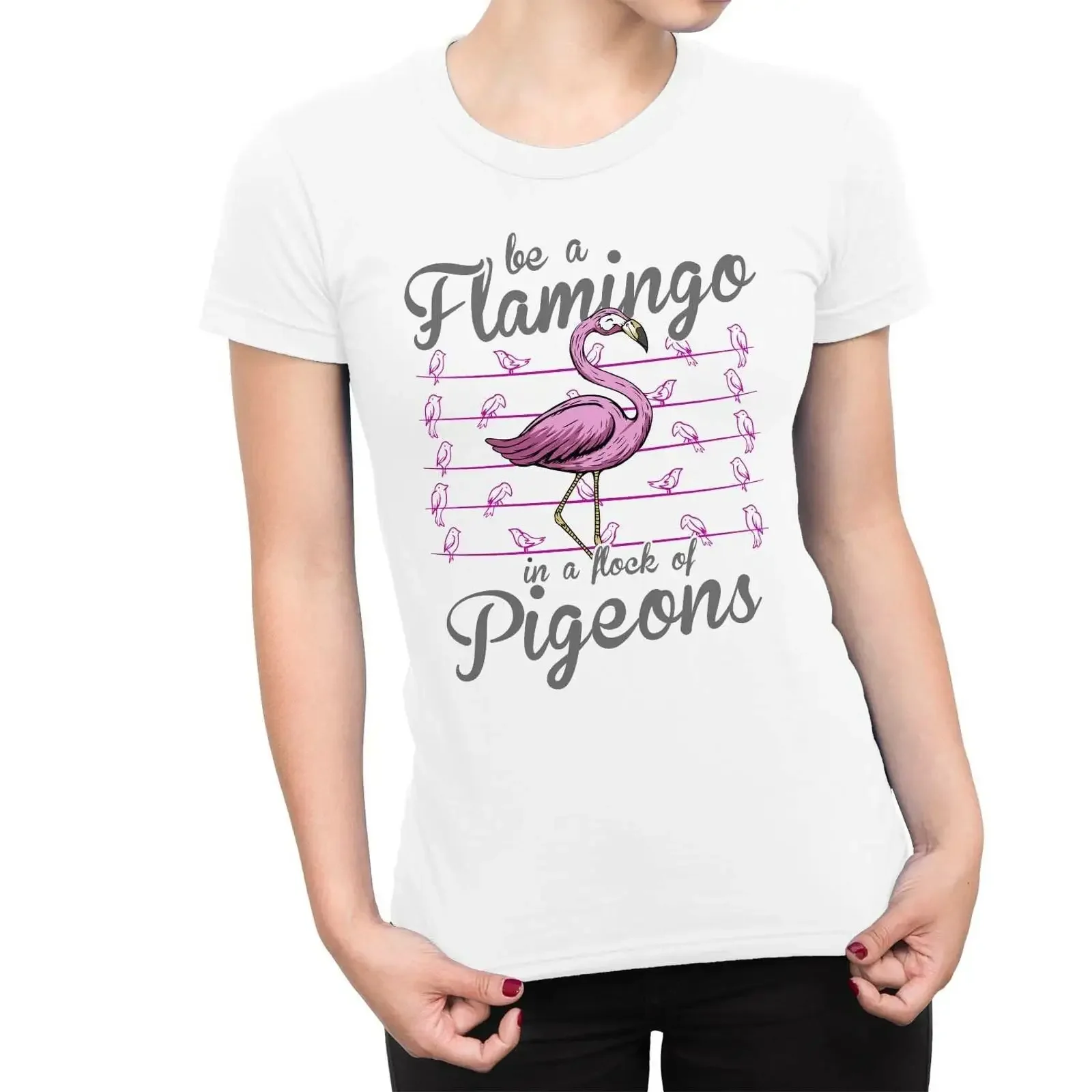 1T T Shirt Womens Be A Flamingo In Flock Of Pigeons vintage Washed Soft homme Top For Everyday Wear Breathable Slightly Unisex