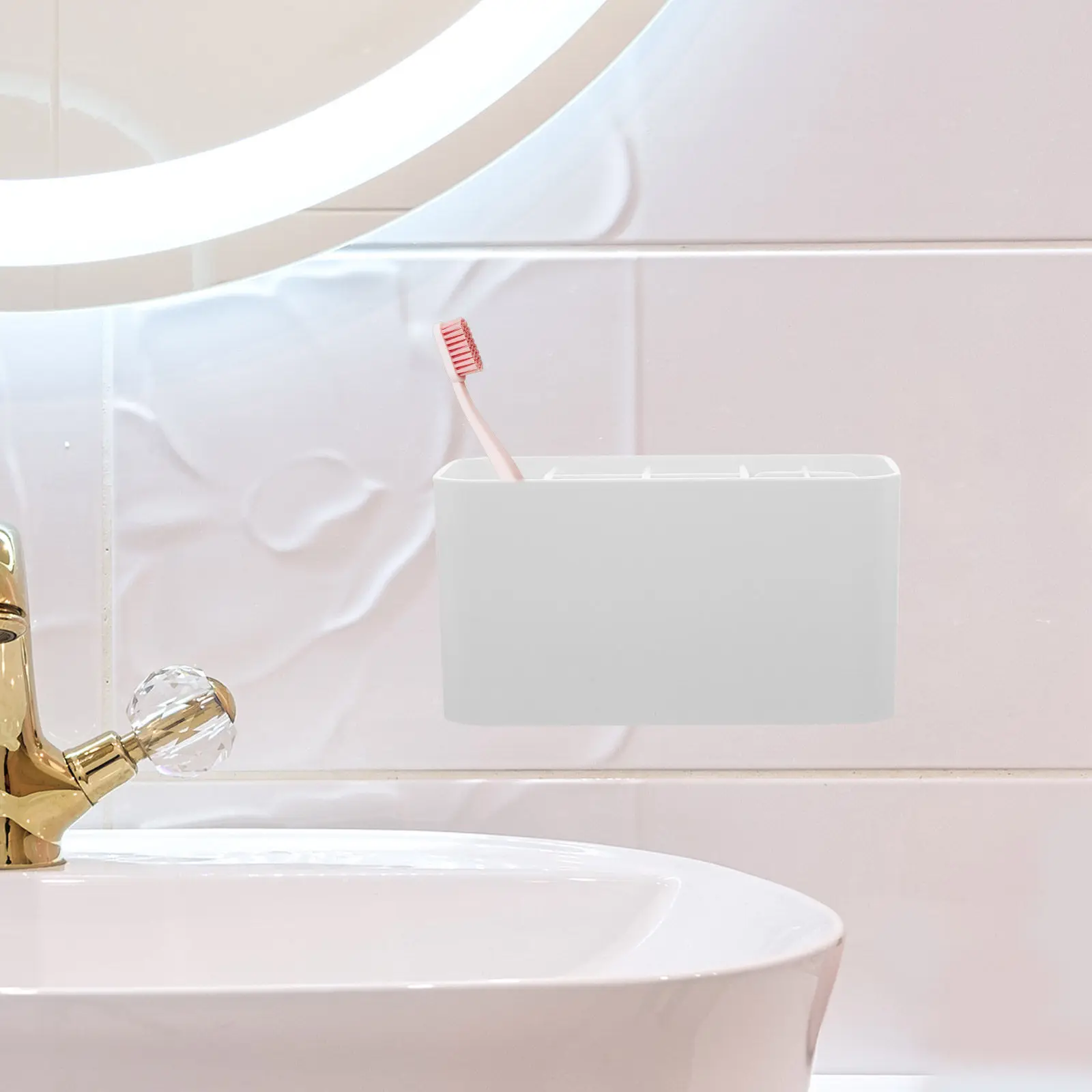 

Nail-Free Toothbrush Storage Box Bathroom Organizer with Detachable Compartments for Holder and Desktop