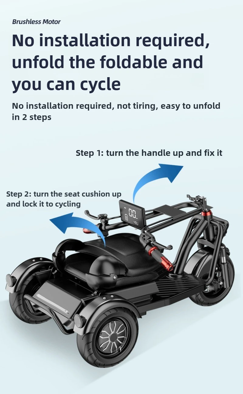 Behinderter Pendel-Mobilitätsroller Mini Kleines älteres Freizeit-Elektrofahrrad Zusammenklappbares elektrisches Dreirad mit abnehmbarer Lithiumbatterie – Detail 19