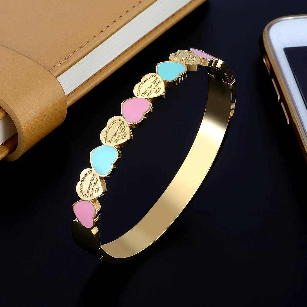 New  Fashion Heart Shape Charm Cuff Bangles Stainless Steel Luxury Wristband Wedding Women Female Jewelry Gift