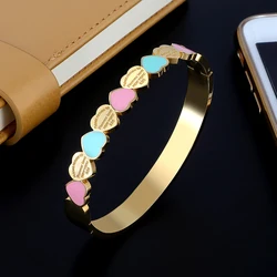 New Fashion Heart Shape Charm Cuff Bangles Stainless Steel Luxury Wristband Wedding Women Female Jewelry Gift