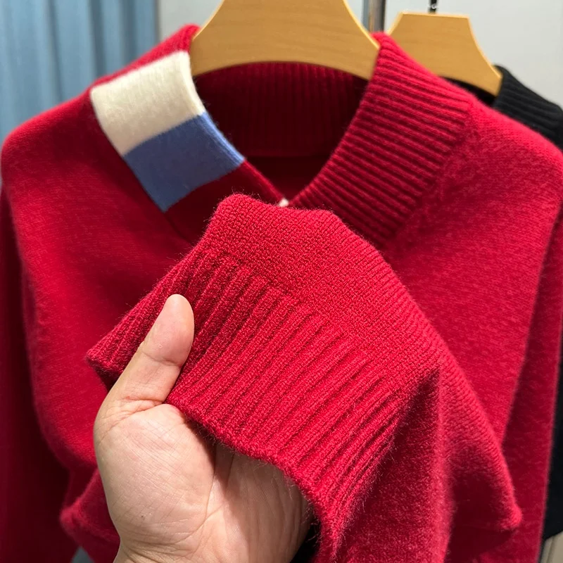 Men's New High-end Design Autumn Sweater Thick With Scarf High-Quality Warm Base Layer Shirt Knitted Shirt Trendy Pullover Shirt