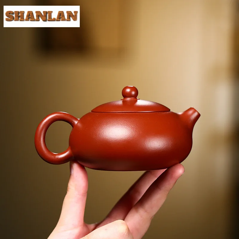 200ml Yixing Purple Clay Teapot Handmade Clay Painting Flat Xishi Pot Raw Ore Dahongpao Mud Kettle With Filter Zisha Teaset Tea