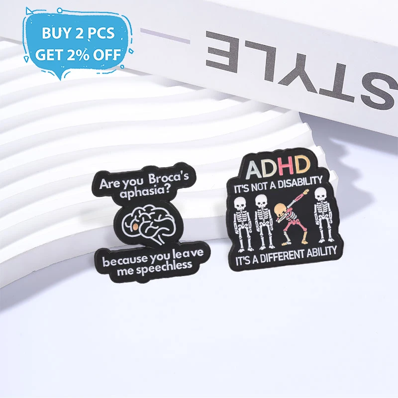 Cute Medical Humor Badge ADHD Skeleton Brain Enamel Pins Fashion Lapel Metal Brooches Backpack Clothes Jewelry Gift for Friends