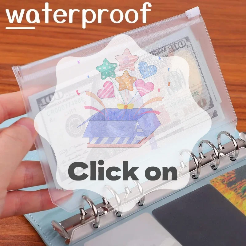 

8PCS PVC Binder Pocket Cash Envelopes A5 A6 A7 Zipper Folders Pouches Money Organizer Budget Document Filing Loose Leaf Inserts