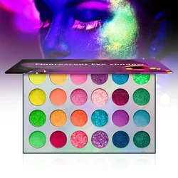 24 Colour Luminous Eyeshadow Palette, UV Lamp Luminous Glitter Eyeshadow Powder, Party, Nightclub, Masquerade and Stage Makeup