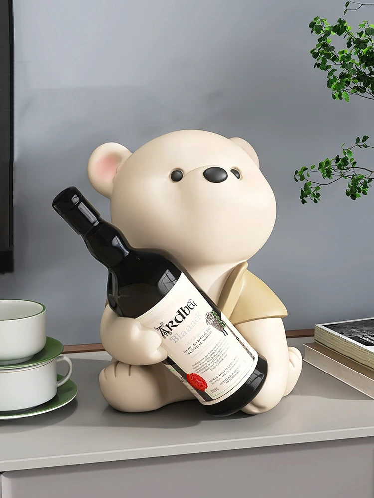 Home Decor Wine Rack Vigorous Bear Statues Desktop Decor Creative Art Ornaments Nordic Figurines Small Cartoon Animal Sculptures