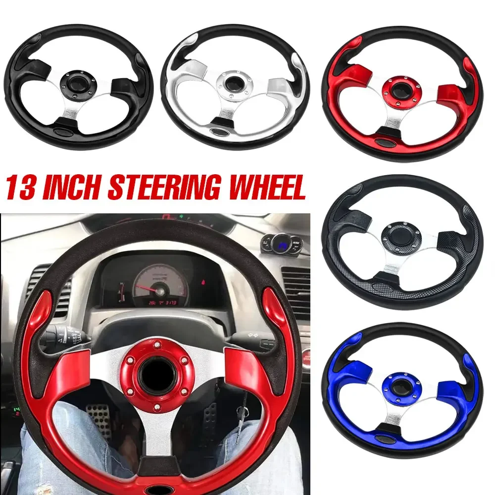 320mm/13Inches  Universal Pu Steering Wheel High Quality and Durable with Horn and Logo Car Sport Steering Wheel Racing