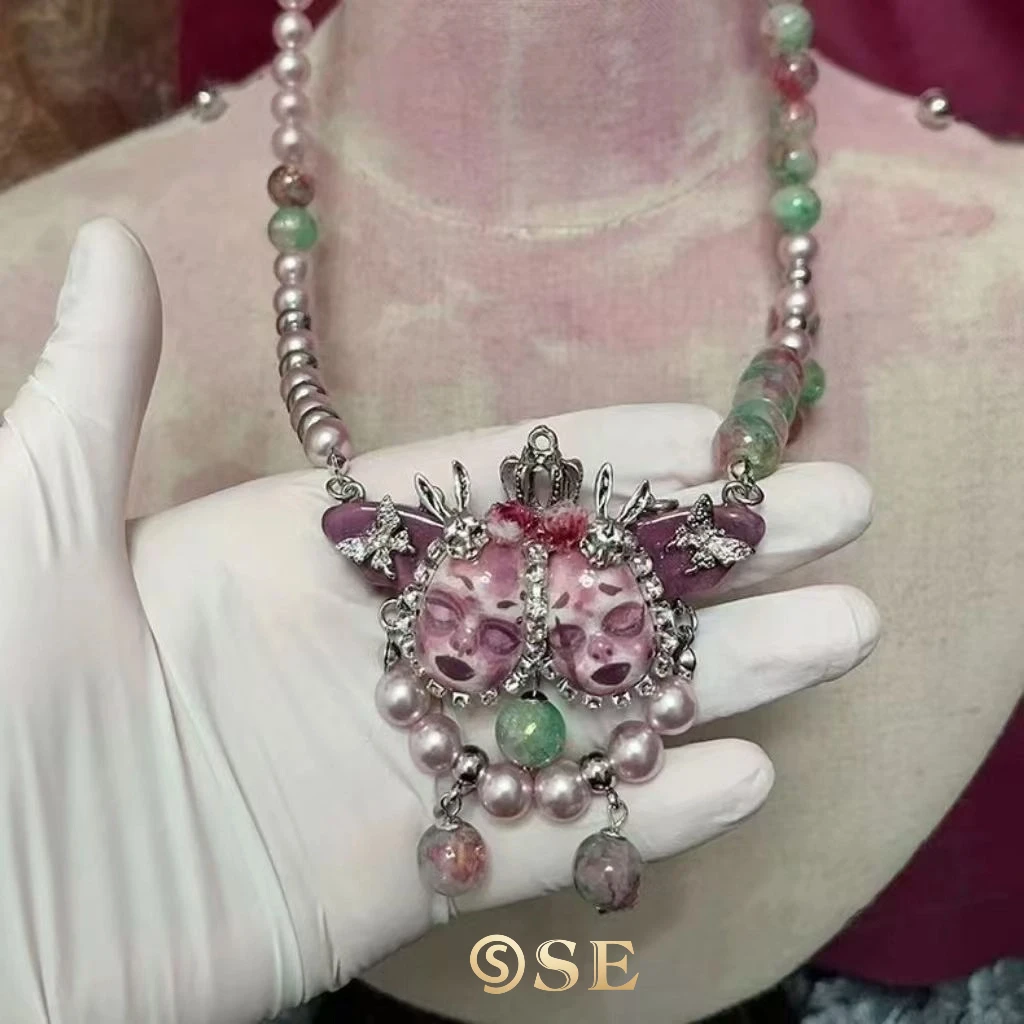 

Twin Baby Head Necklace Decadent Style Gothic Y2K Jewelry For Women Men's Fashion Jewelry Subculture Accessories Party Gifts