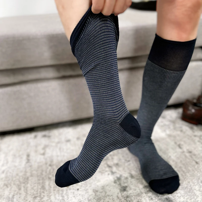 Dress Socks Men\'s Business High Socks Men Cotton Formal Dress Socks Fashion Men\'s Black Dress Socks Male Suit Black Dot Socks