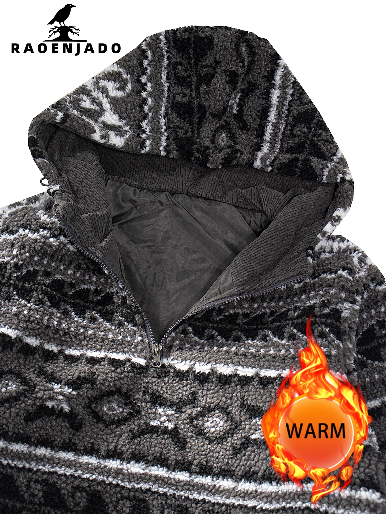 Chaqueta cárdigan de lana con capucha y media cremallera para hombre, ropa de abrigo cálida y gruesa para otoño e invierno con bolsillos, abrigo informal con patrón Retro