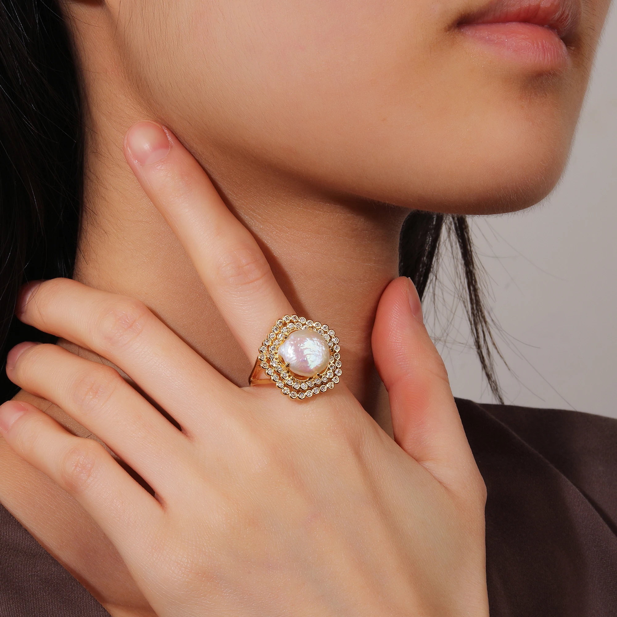 

New Fashion Natural Freshwater Baroque Pearl Ring Creative Personality Luxury Ring Simple Versatile Pearl Rings