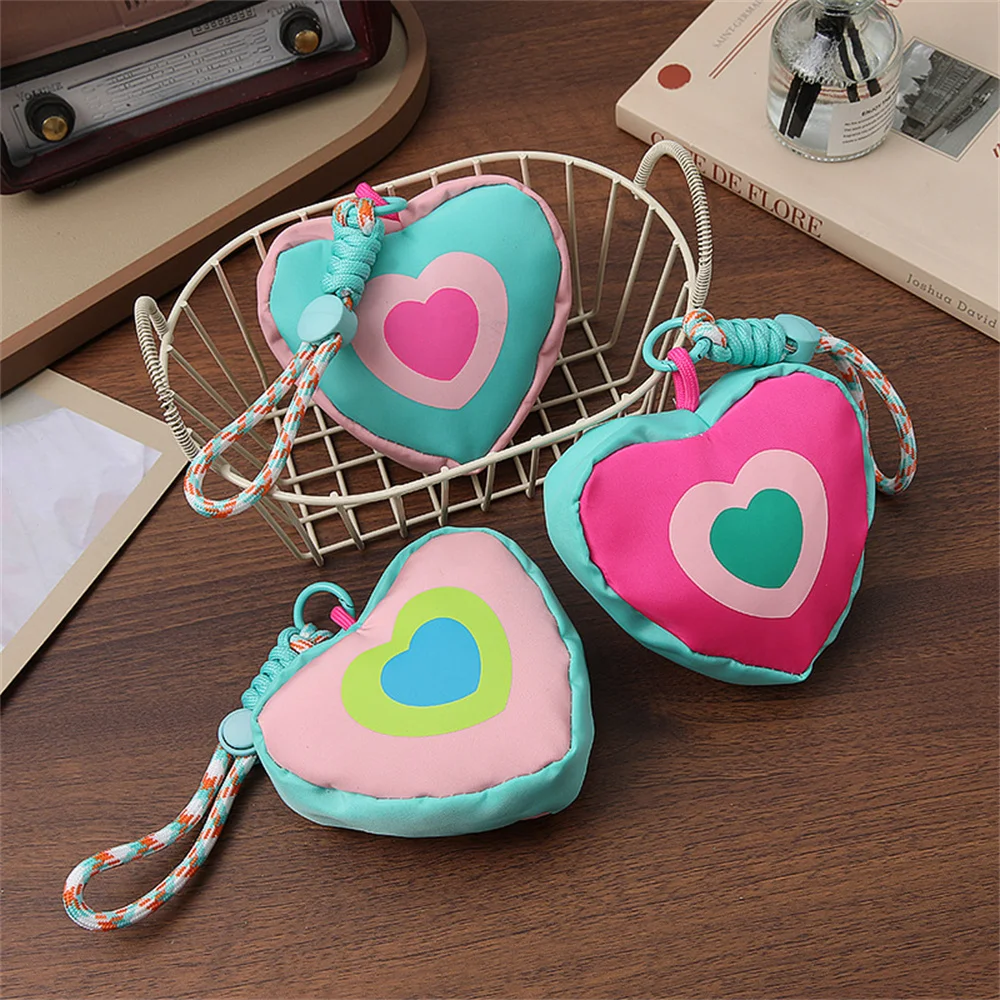 Colorful Love Heart Storage Bag Mobile Phone Lanyard Wallet Zipper Coin Purse Earphone Bag Anti Loss Key Chain Backpack Pendant