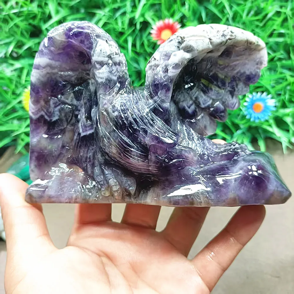 

Natural quartz crystal, tiger crystal, dreamy purple, hand-carved eagle chakra, home decoration and gift
