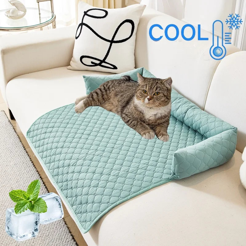 

Summer Cooling Dog Mat Sleeping Pad Pet Bed Mats Breathable Suitable for Small and Medium-Sized Cats and Dogs with Neck Pillow