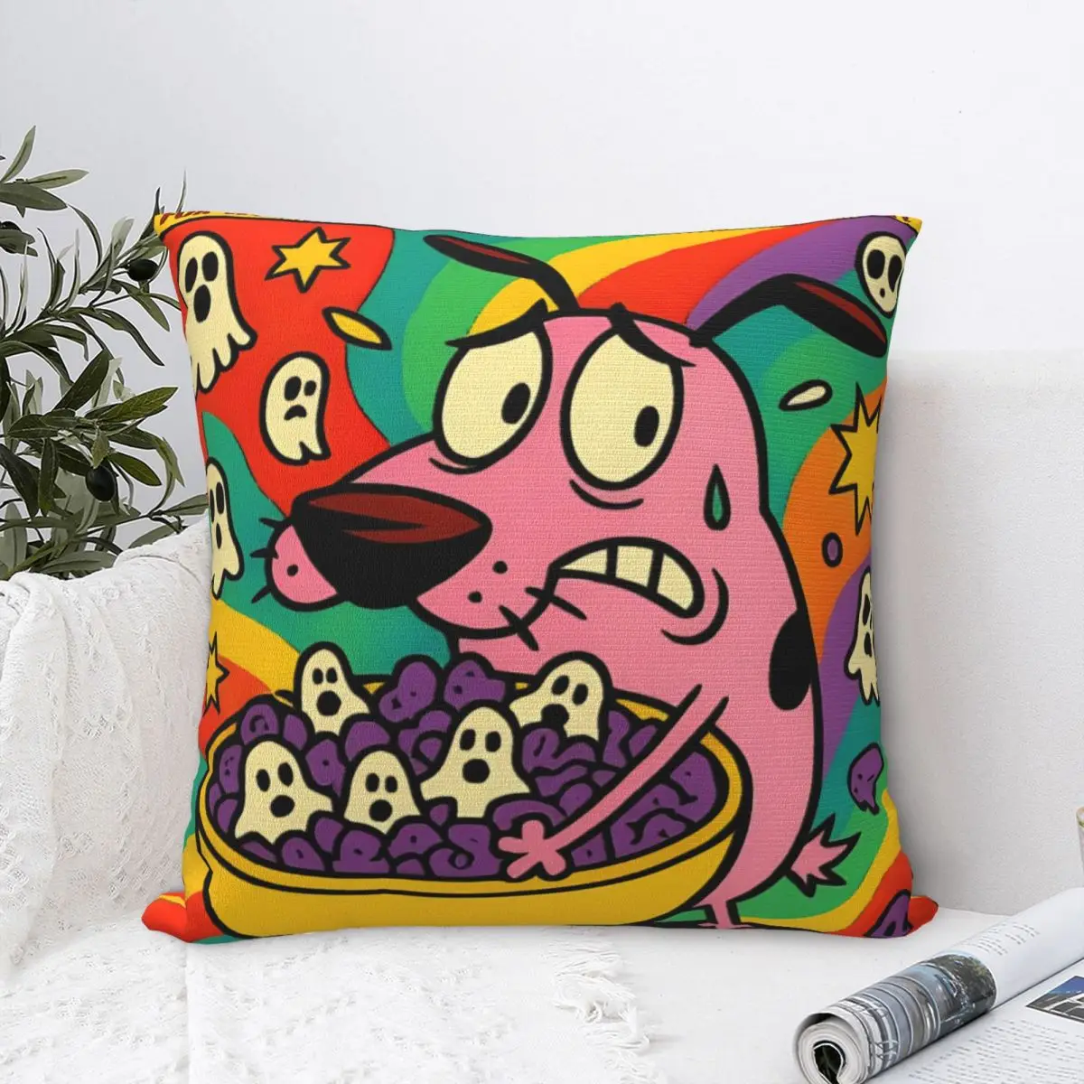 C-Courages Cowardly Dog Cereal Box Pillowcase Soft Cushion Cover Decorative Throw Pillow Case Cover Home Drop Shipping 40*40cm