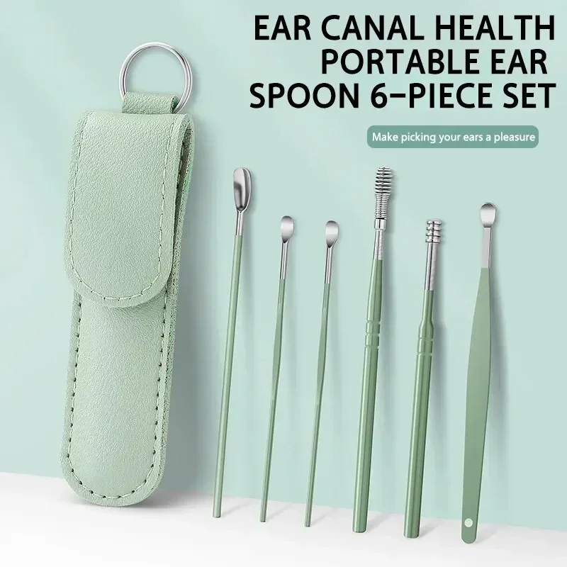 

6-Piece Ear Pick Set with PU Leather Case | Portable Ear Wax Remover Kit | Travel-Friendly Ear Spoon Set