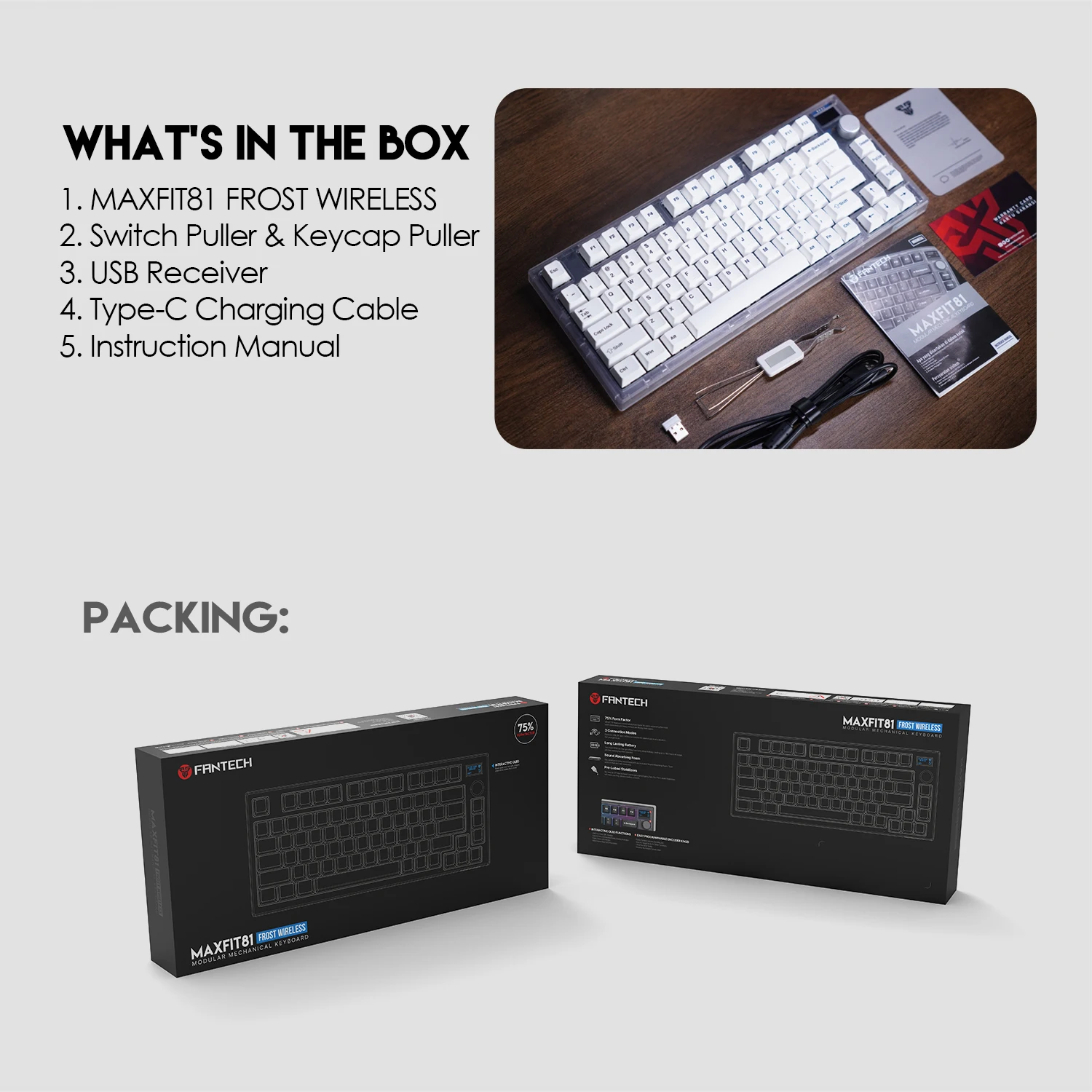 Imagem -06 - Fantech Maxfit81 Geada Teclado Mecânico sem Fio Prendido 2.4ghz & bt 5.2 Swap Quente sem Fio Pbt Rgb Teclado para Teclado Gamer