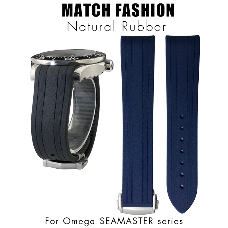 20mm 19mm 18mm Curved End Rubber Silicone Watchband for Omega Seamaster 300 AT150 Men Women Bracelets Watch Strap Foldover Clasp