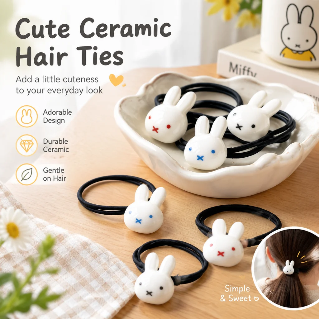Cute Miffy Cartoon Elastic Headband Hair Accessory Hand Rope Hair Tie Decoration Strap Gift Couple Matching Style Women Girls