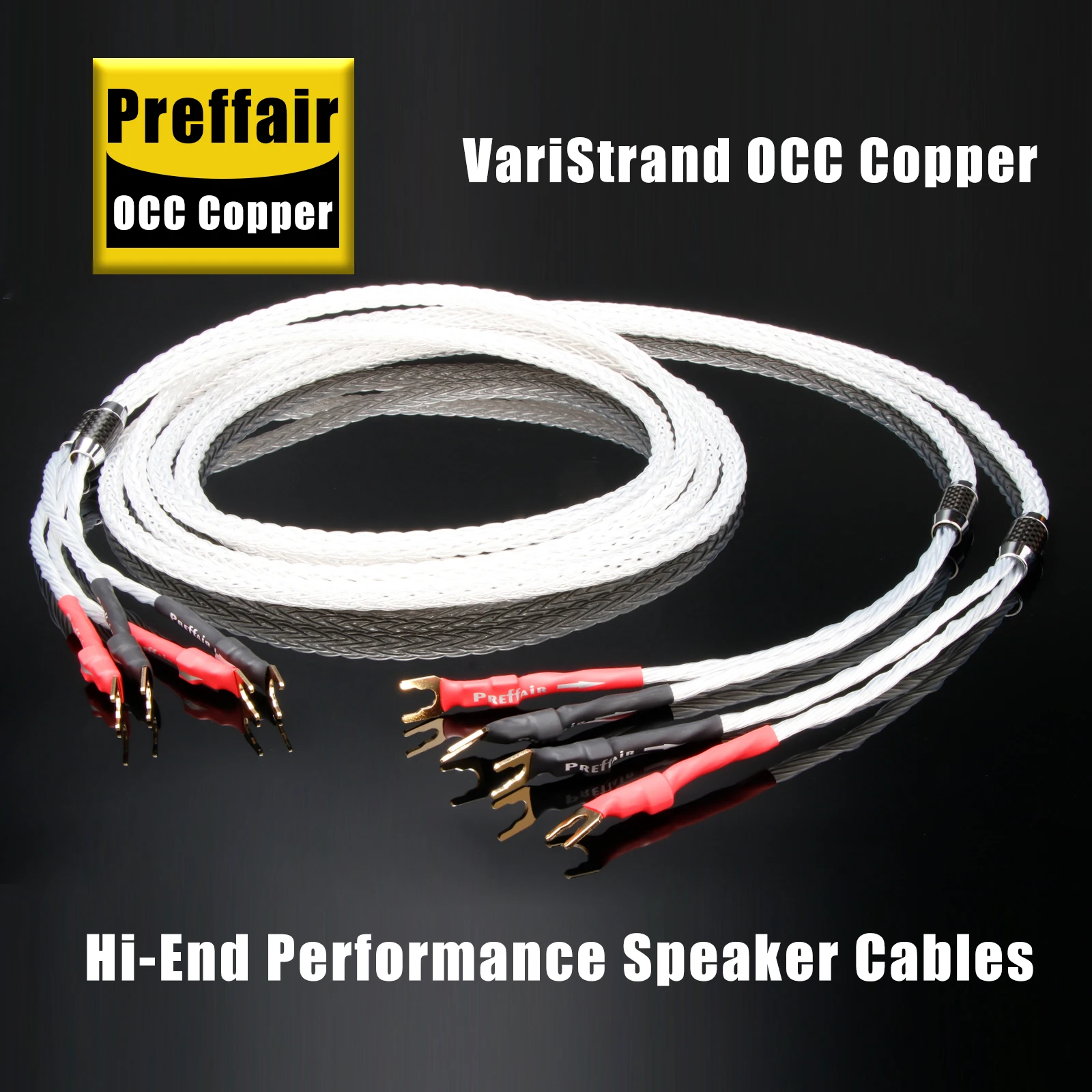 Pair Speaker Cable 8AG Silver Plated OCC 16 Strands Audio Cable Banana to Y spade Loudspeaker Cable