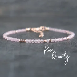 Rose Quartz Bracelet in Rose Gold & Silver, Healing Gemstone Bracelets for Women, Rose Quartz Love Bracelet Reiki, Gift for Her