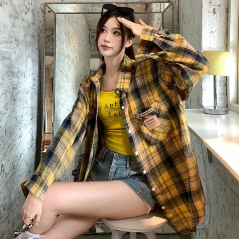 

Vintage Plaid Cardigan Shirt Soft Cotton Women's Spring Summer Casual Shirt Fashion Loose Fit Thin Korean Style Casual Top