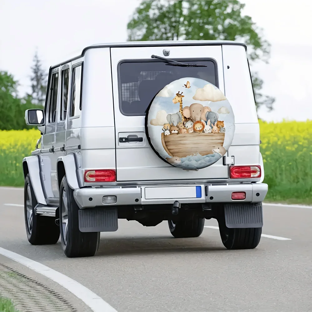 Noah's Ark Animals Watercolor Tire Cover Durable Polyester Waterproof Spare Wheel Protector