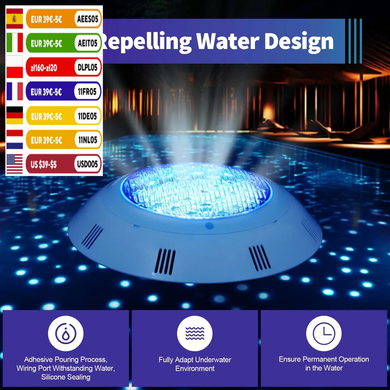 45 W Swimming Pool Light Underwater Lighting RGB Spotlight Lamp With Remote Control Waterproof