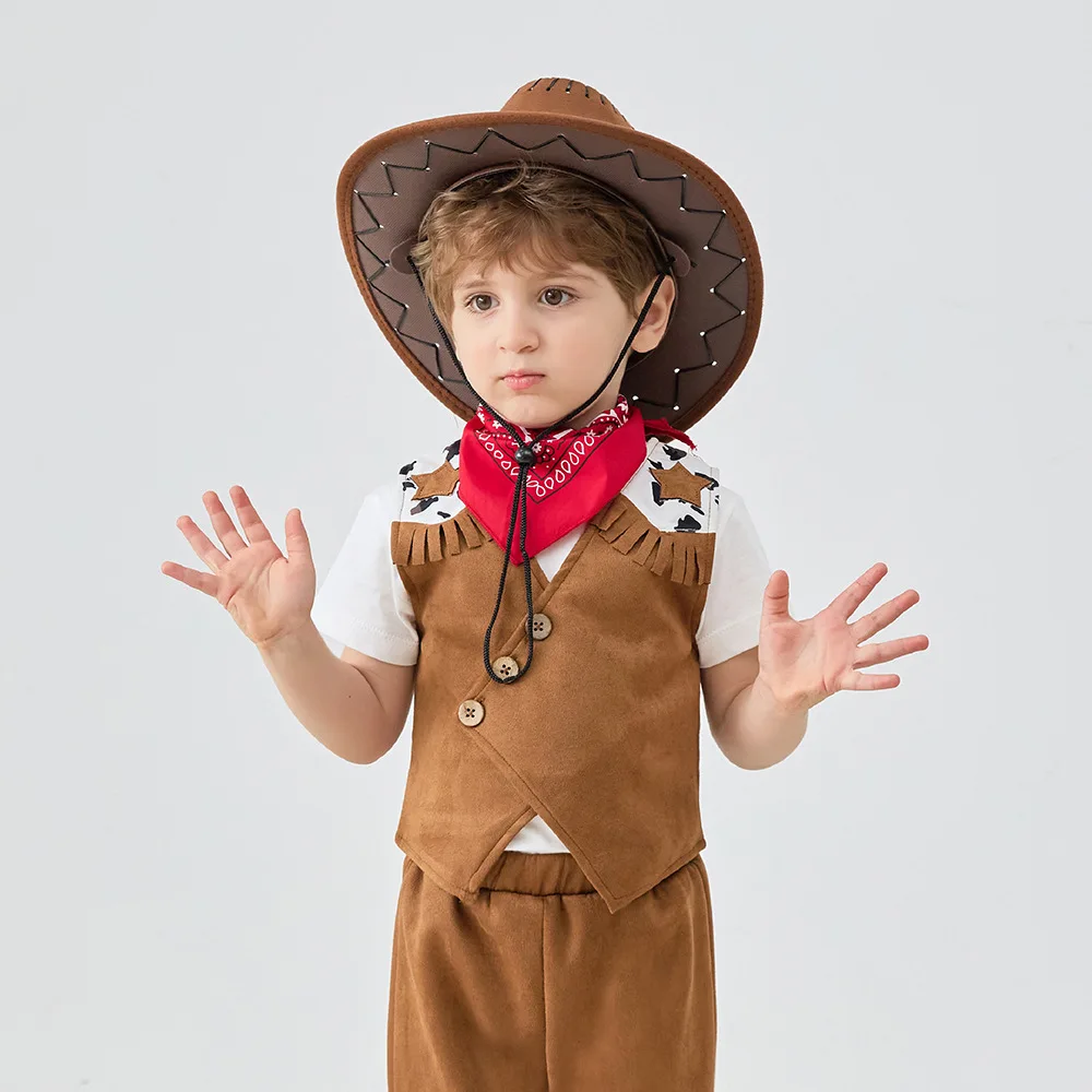 Western Cowboyhut für Kinder, Kunstleder, Wildleder, breite Krempe, Cowgirl-Jazz-Mütze, Retro-Sombrero-Kappen, Cosplay-Party-Kostüm-Requisiten – Detail 4
