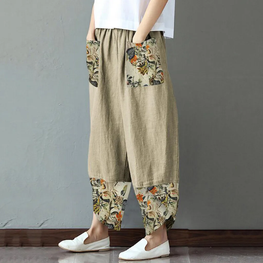 Casual Women Trousers Full Length Summer Elegant Elastic Waist Pants Bottoms Harem Pants for Daily Wear Wide Loose Print Pants