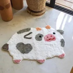 Cute Cows Multicolor Rug Digital Printing Technology Simple Housewarming Gift Handmade Non-Slip Decorative Carpet