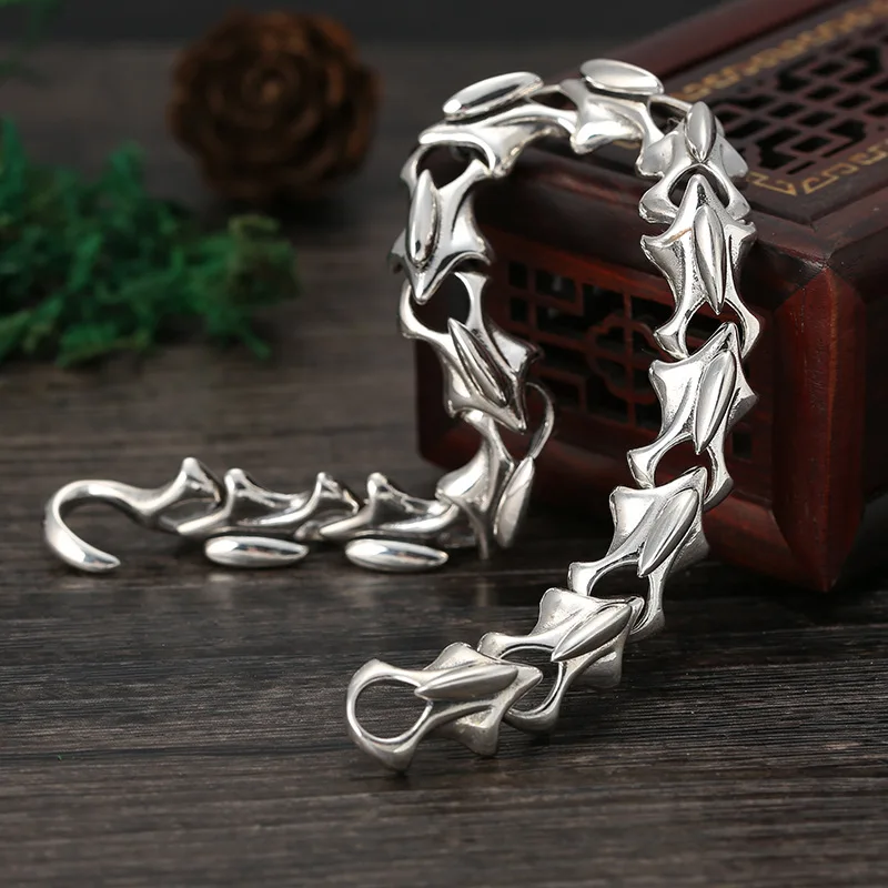S925 sterling silver k-style creative spine wrist chain jewelry retro thai silver stylisheasiest for matchmen bracelet