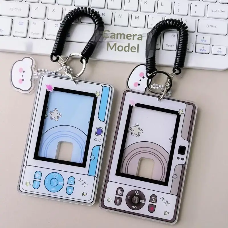 1Pcs Cute Camera Acrylic Photocard Holder Clear Window Coil Lanyard Anti Drop Case for Kpop Collecting Idol Cards Case