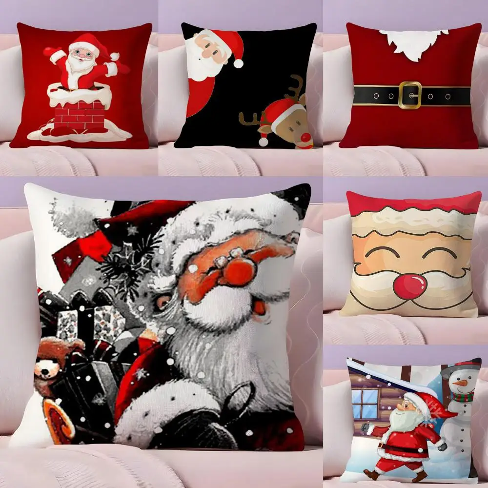 Classic Father Christmas Pillow Case Plush Fabric Soft Double-Sided Printed Sofa Warm Winter Home Gift Cushion Cover