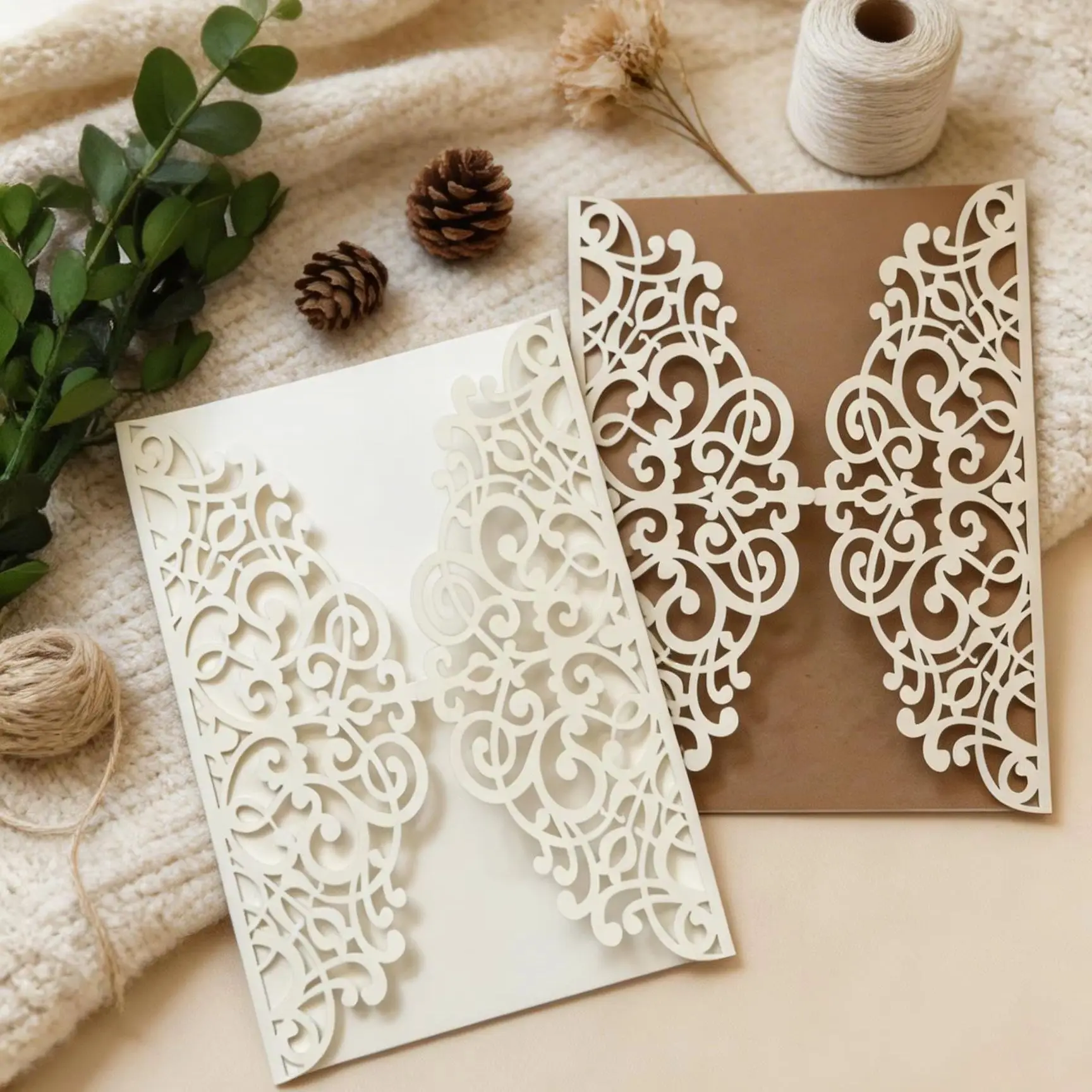 

10pcs Elegant Laser Cut Wedding Invitation Cards,Hollow Floral Birthday Greeting Cards,Custom Menu Covers for Party Table Decor