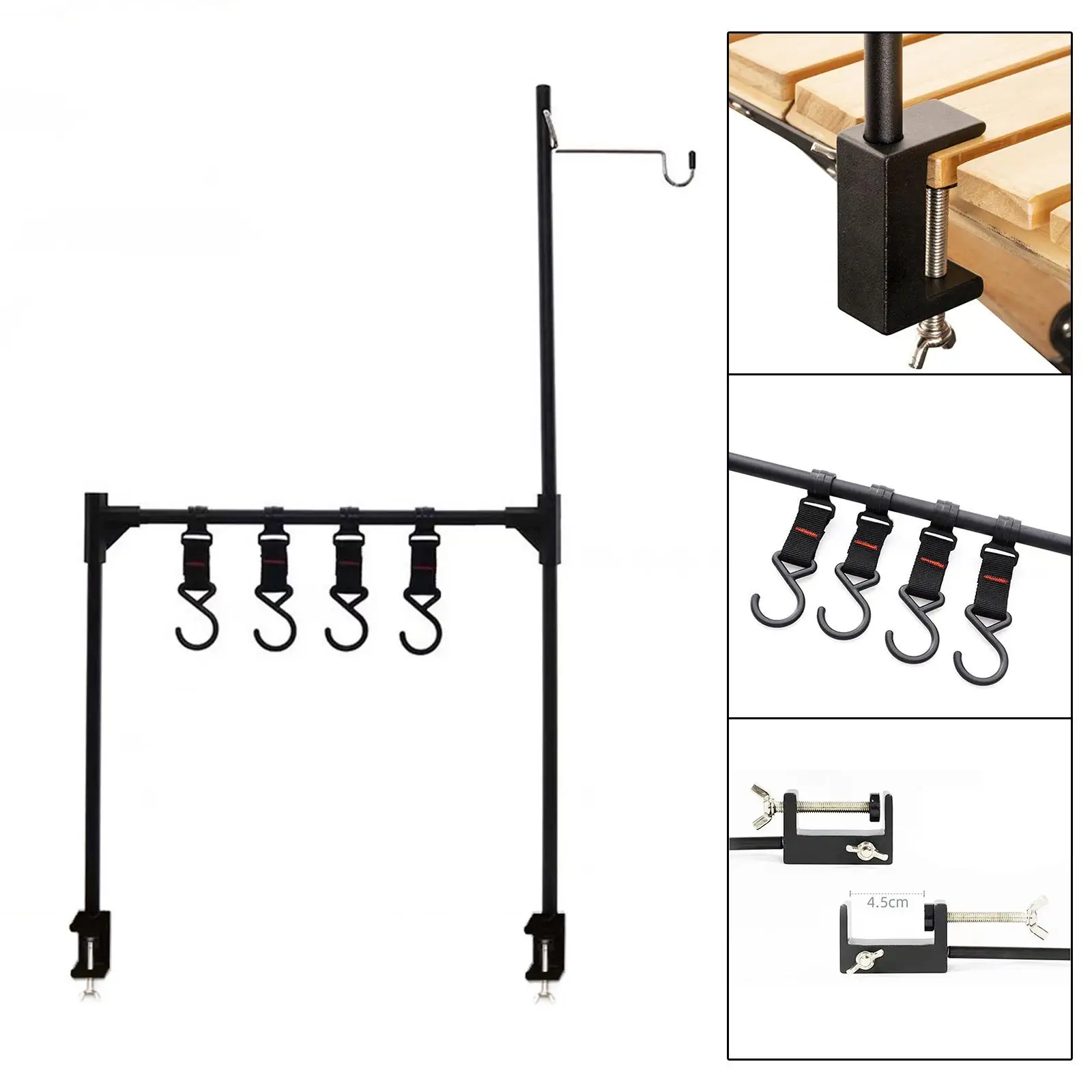 Camping Hanging Rack Outdoor Lamp Stand Pole Desktop Storage Rack Multifunctional Collapsible with Hooks for Cooking Supplies