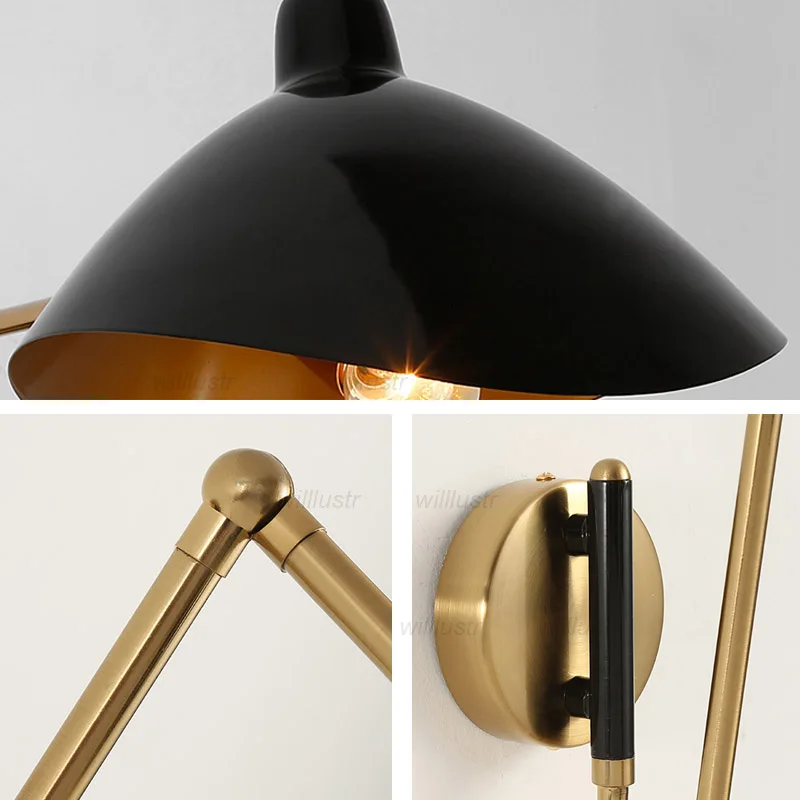 Industrial Foldable Telescopic Arm Metal Rocker Arm Wall Lamp Iron Duckbill Sconce for Hotel Bar Cafe Living Bedroom Light
